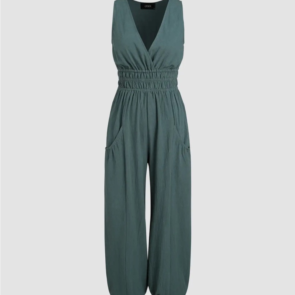 Cider Teal 100% cotton V-neck  Jumpsuit Romper